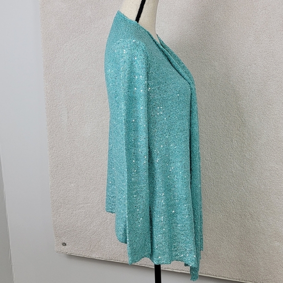 Soft Surroundings Turquoise Sequin Shimmer Open Front Elegant Cardigan Sz XS NEW - Picture 8 of 10